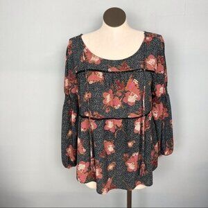 𝅺knox Rose Boho Tassle Tie Floral Eyelet Blouse